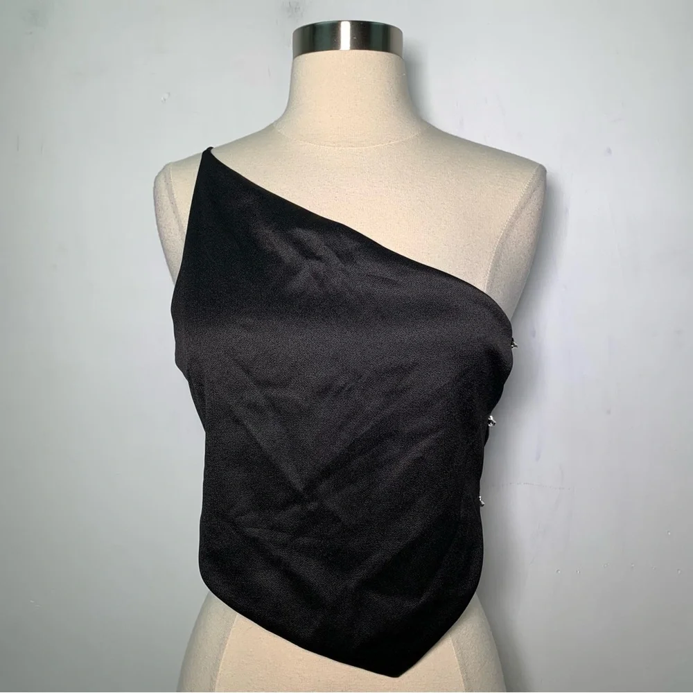 Zara NWT cut out Elegant Black One-Shoulder Top Size M ref 9110/295 - Picture 1 of 9